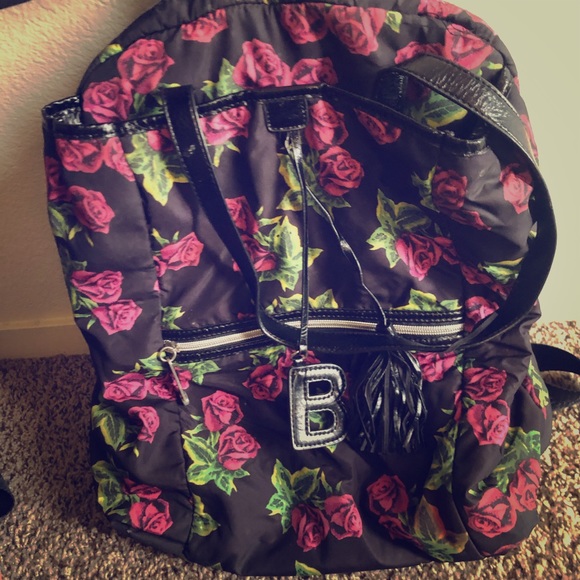 Betsey Johnson Handbags - Betsey Johnson Floral Black Backpack